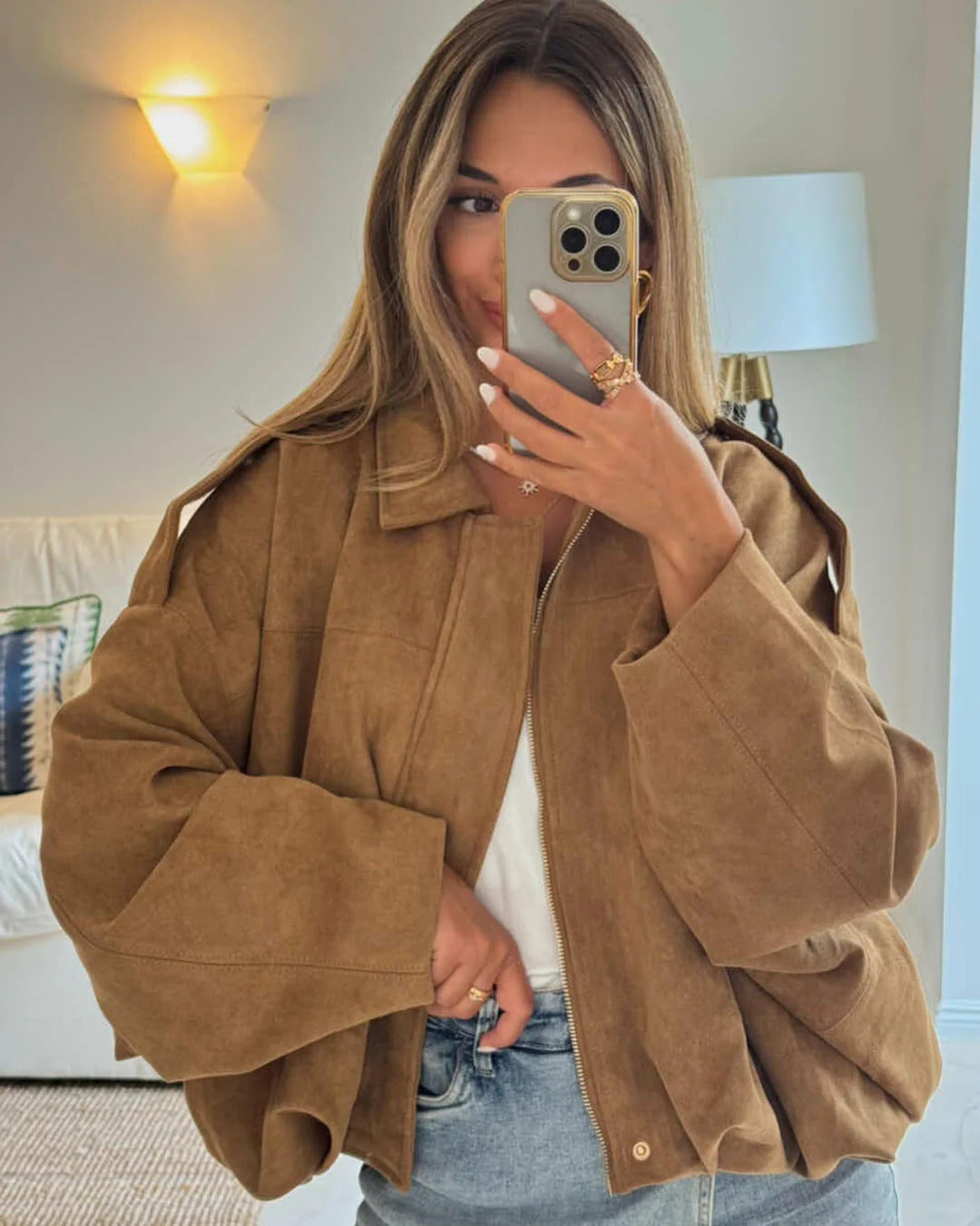 Damen Jacke olivgrün oversized mit cropped Schnitt - 13 - Atelier-Zofia