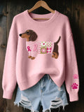 Pullover Damen pink figurbetont mit Dackel-Design - 1 - Atelier-Zofia