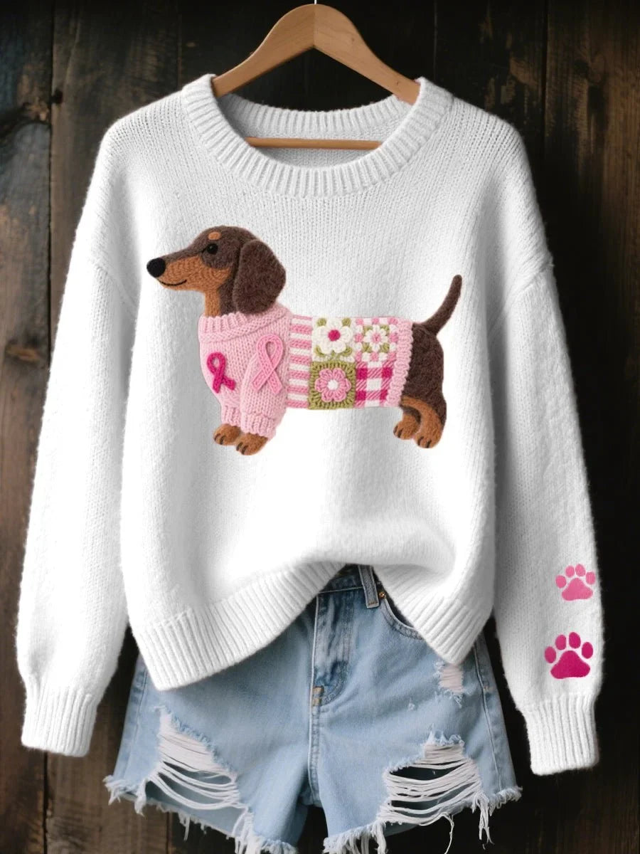 Pullover Damen pink figurbetont mit Dackel-Design - 3 - Atelier-Zofia