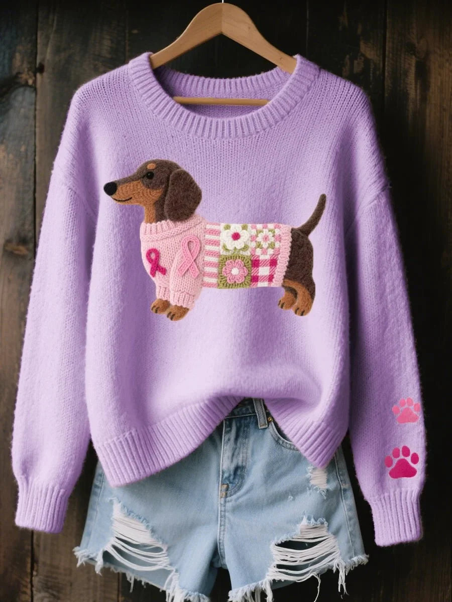 Pullover Damen pink figurbetont mit Dackel-Design - 4 - Atelier-Zofia