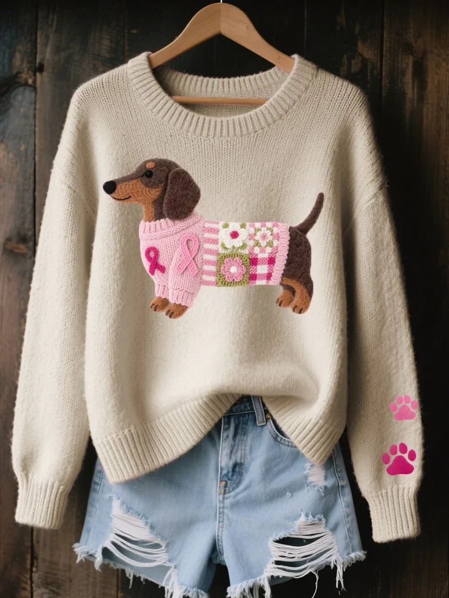 Pullover Damen pink figurbetont mit Dackel-Design - 5 - Atelier-Zofia