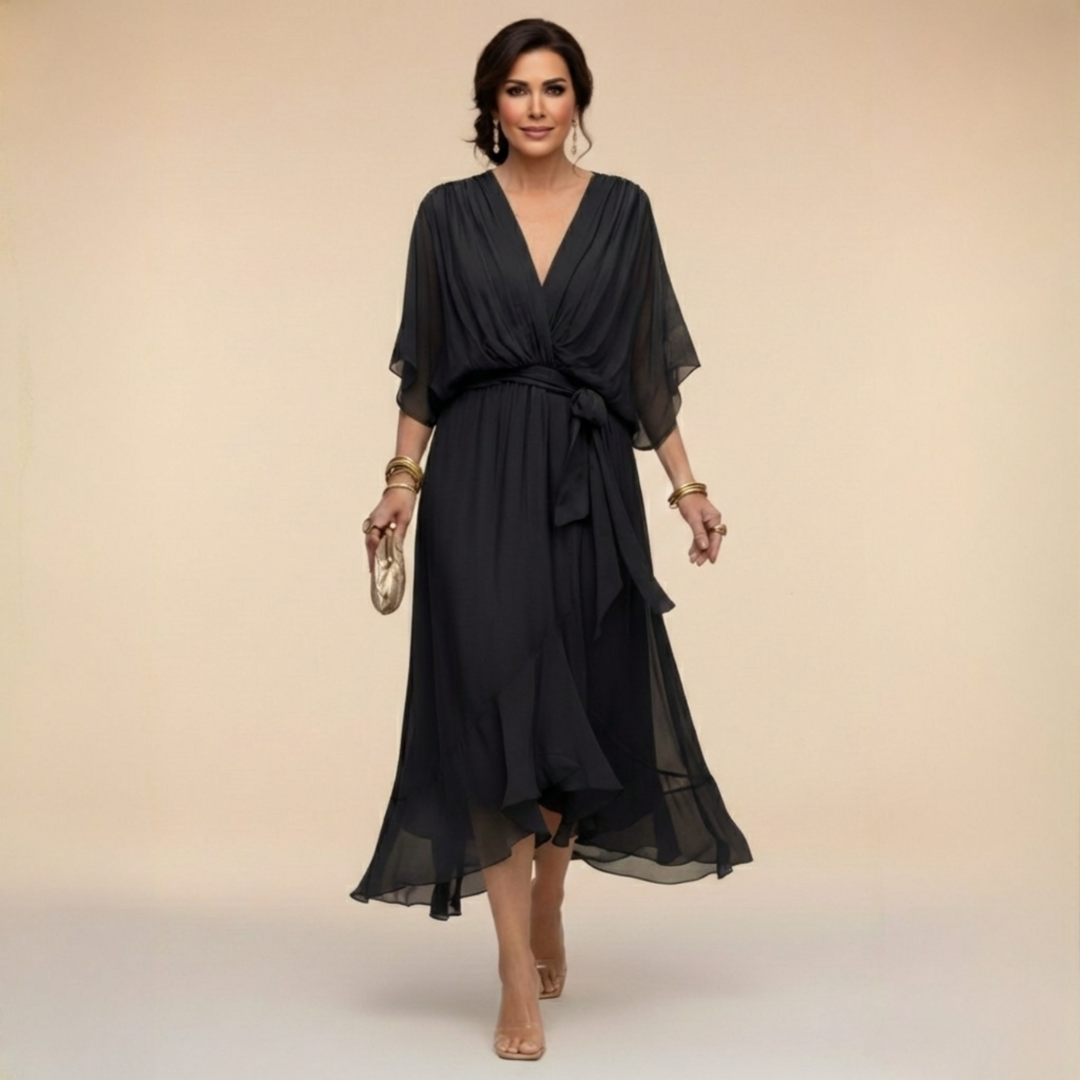 Maxikleid Damen grün figurbetont mit V-Ausschnitt und Schärpe - 2 - Atelier-Zofia