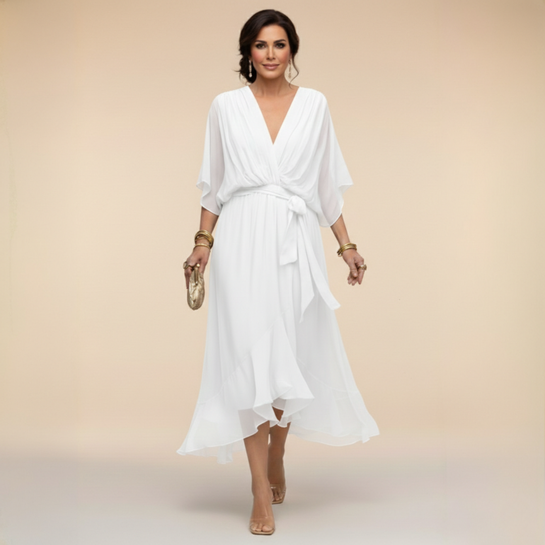 Maxikleid Damen grün figurbetont mit V-Ausschnitt und Schärpe - 5 - Atelier-Zofia