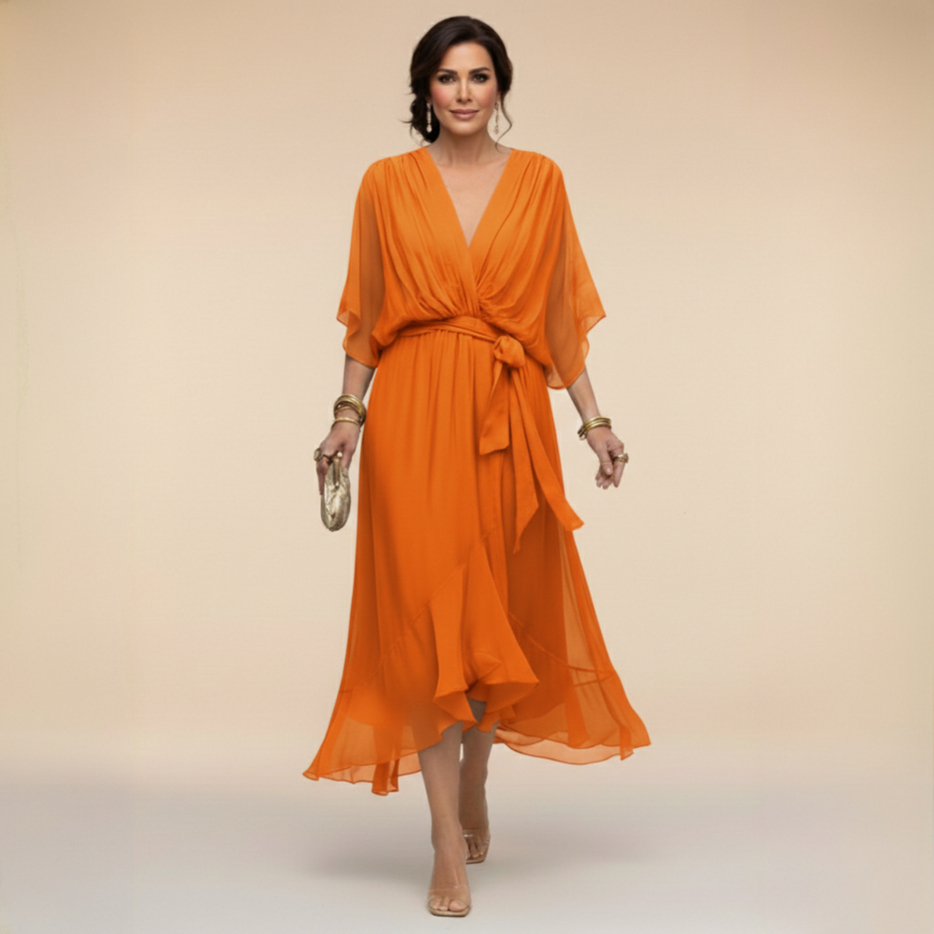 Maxikleid Damen grün figurbetont mit V-Ausschnitt und Schärpe - 8 - Atelier-Zofia