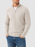 Pullover Herren beige figurbetont mit Halbzip-Kragen - 1 - Atelier-Zofia