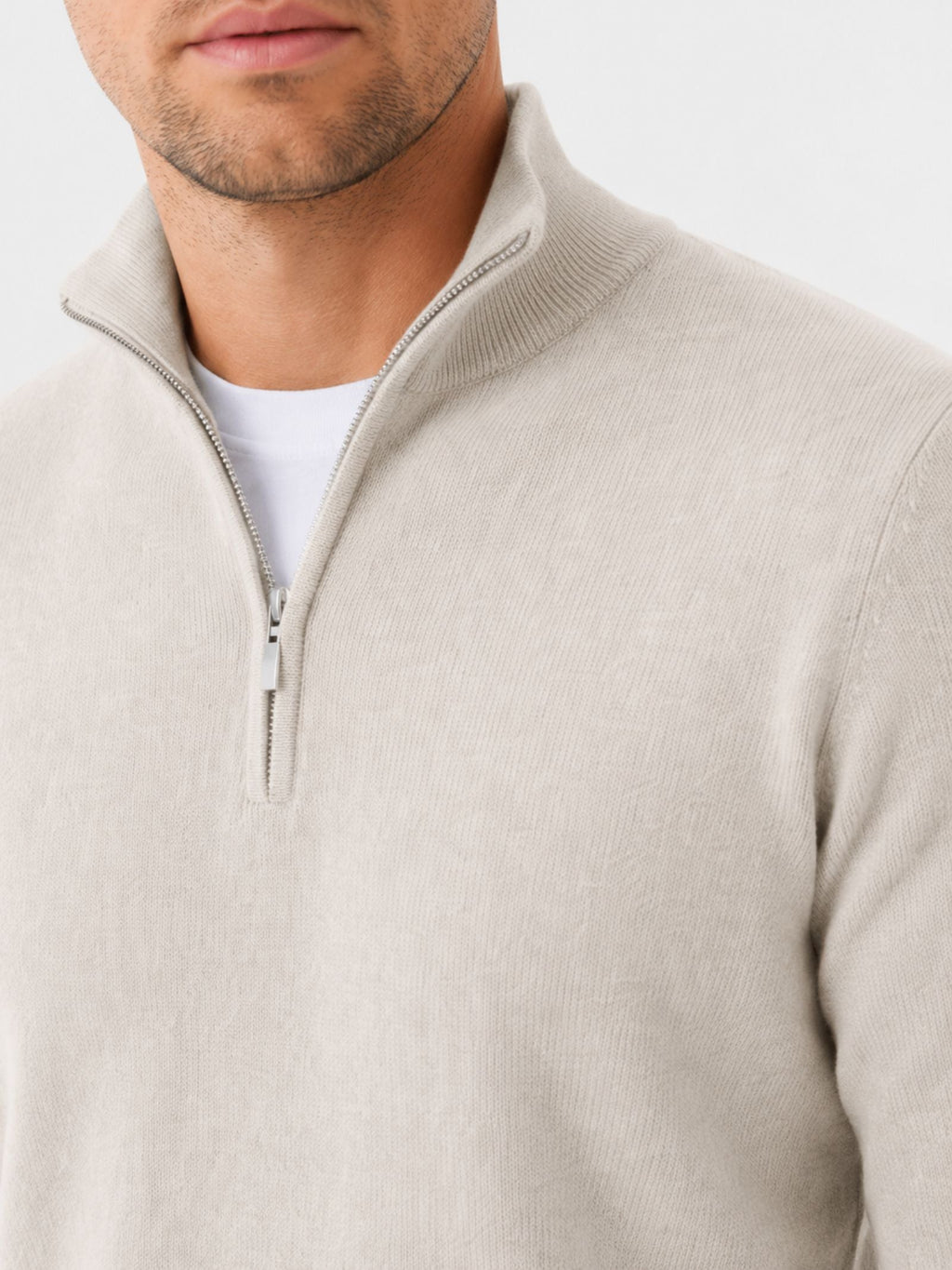 Pullover Herren beige figurbetont mit Halbzip-Kragen - 4 - Atelier-Zofia