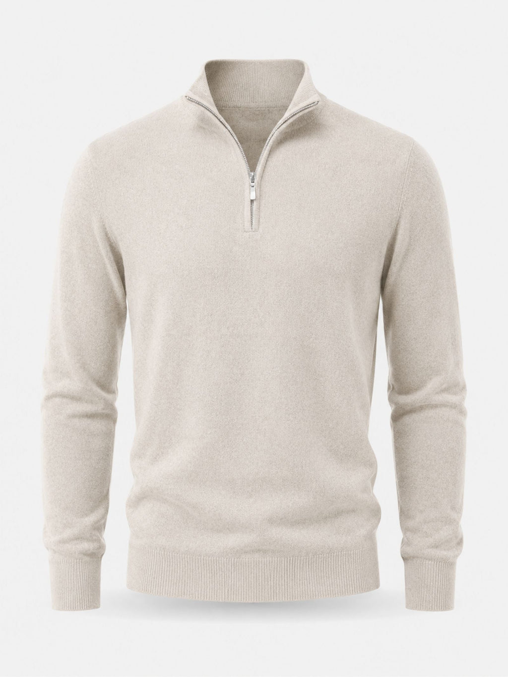 Pullover Herren beige figurbetont mit Halbzip-Kragen - 5 - Atelier-Zofia