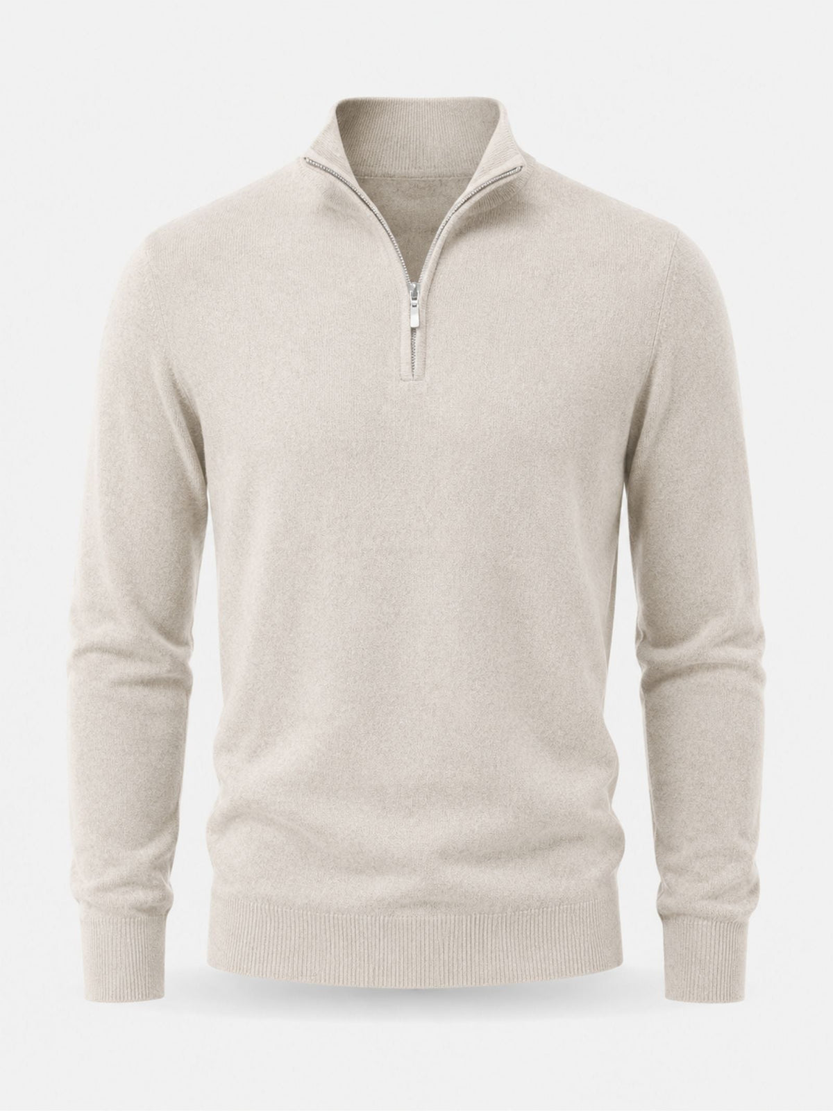 Pullover Herren beige figurbetont mit Halbzip-Kragen - 5 - Atelier-Zofia