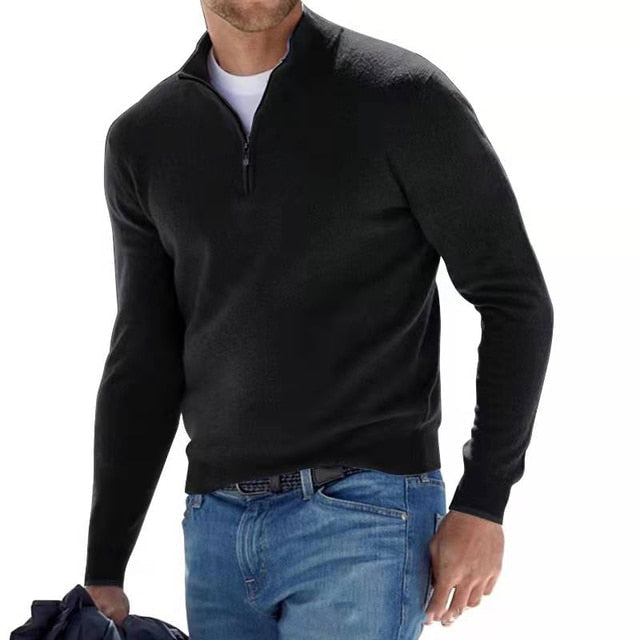 Pullover Herren beige figurbetont mit Halbzip-Kragen - 10 - Atelier-Zofia