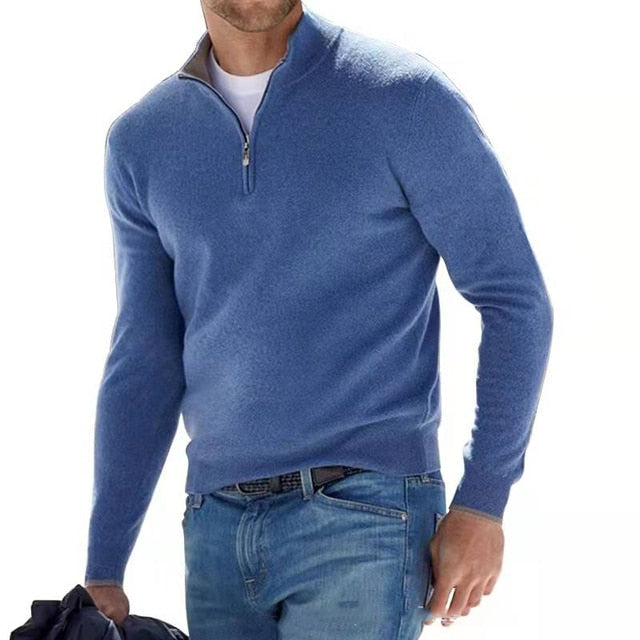 Pullover Herren beige figurbetont mit Halbzip-Kragen - 11 - Atelier-Zofia