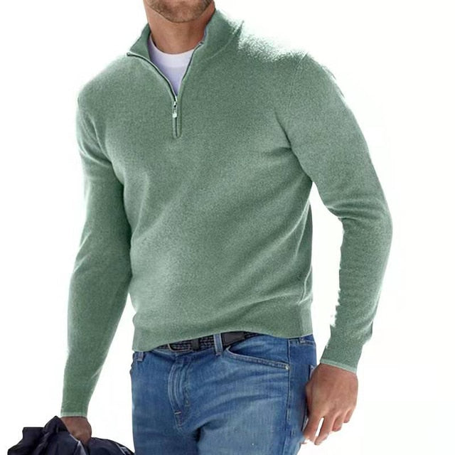 Pullover Herren beige figurbetont mit Halbzip-Kragen - 13 - Atelier-Zofia