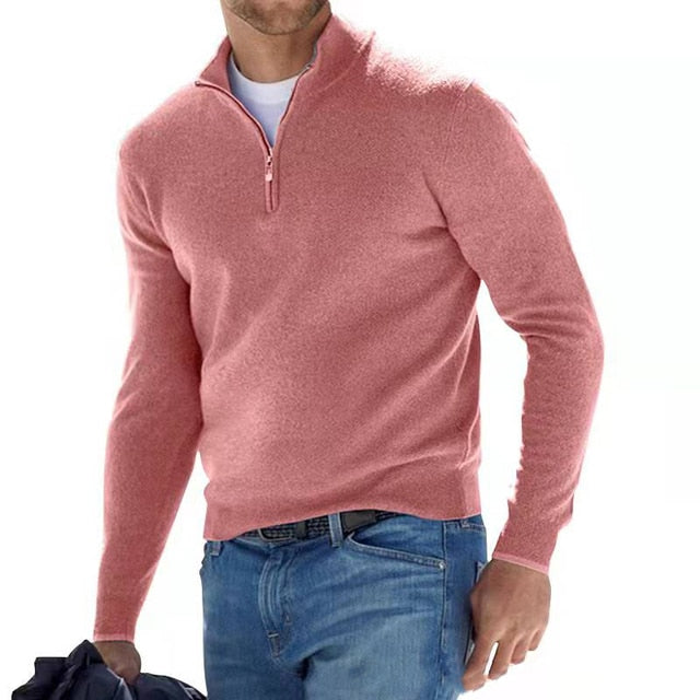 Pullover Herren beige figurbetont mit Halbzip-Kragen - 14 - Atelier-Zofia