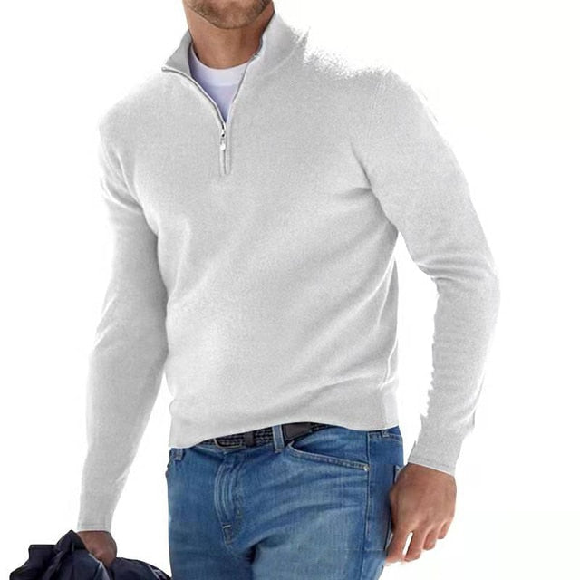 Pullover Herren beige figurbetont mit Halbzip-Kragen - 15 - Atelier-Zofia