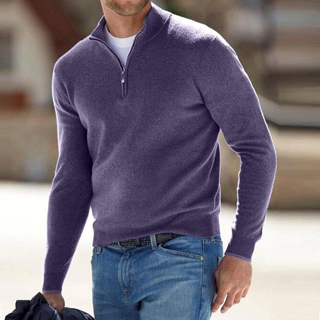Pullover Herren beige figurbetont mit Halbzip-Kragen - 16 - Atelier-Zofia