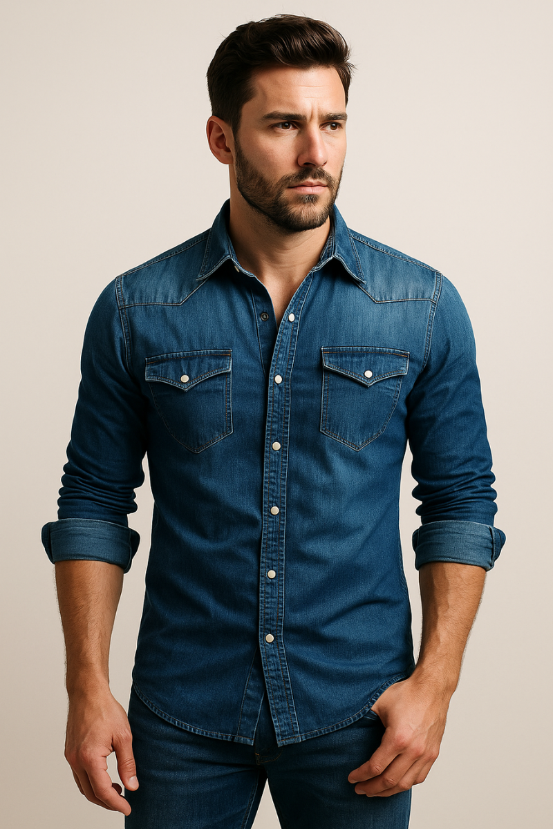 Hemd Herren blau tailliert mit praktischen Brusttaschen - 1 - Atelier-Zofia