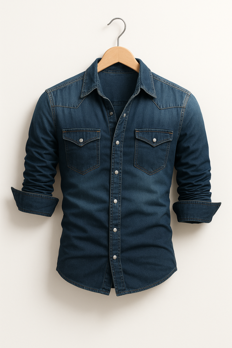 Hemd Herren blau tailliert mit praktischen Brusttaschen - 2 - Atelier-Zofia