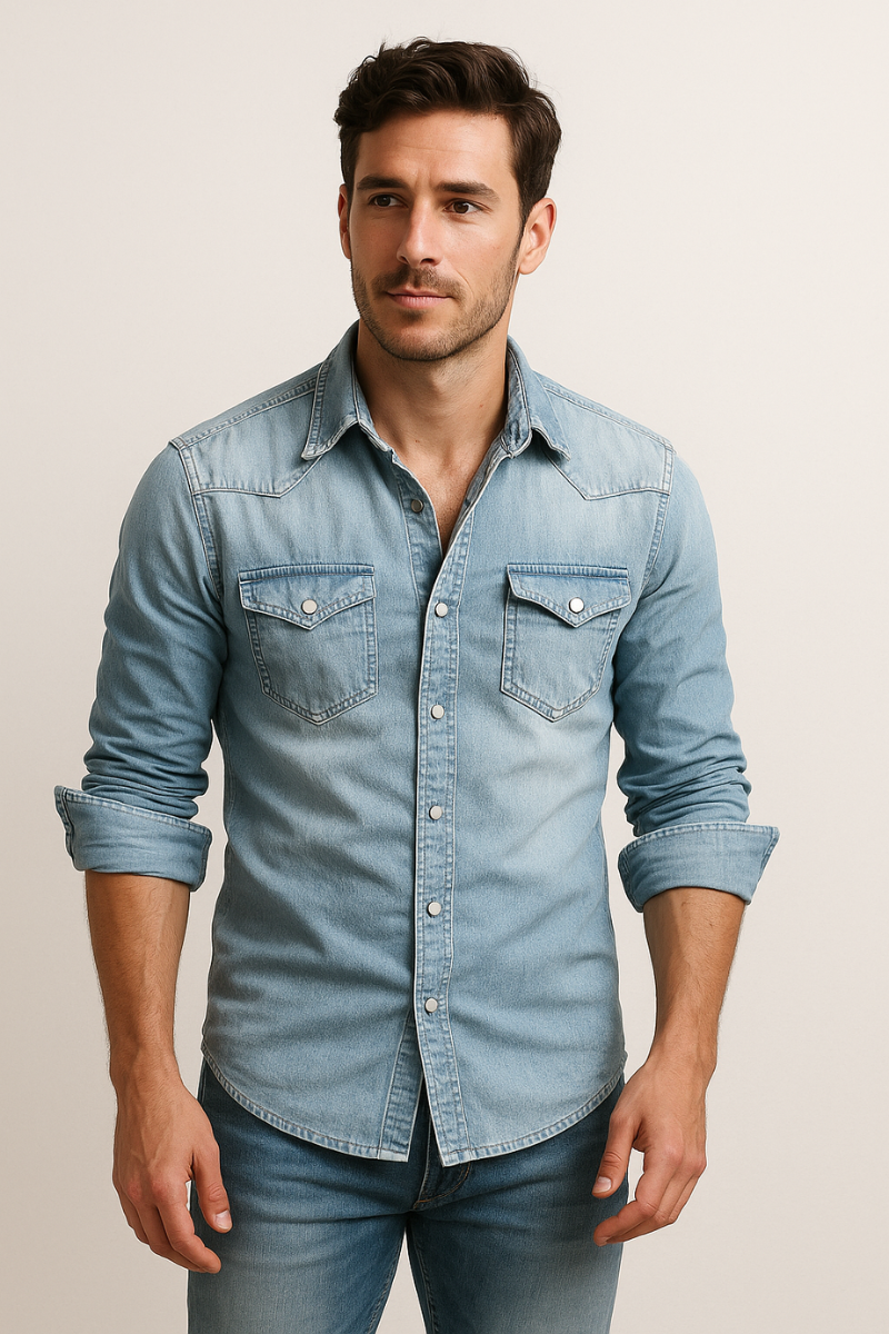 Hemd Herren blau tailliert mit praktischen Brusttaschen - 3 - Atelier-Zofia