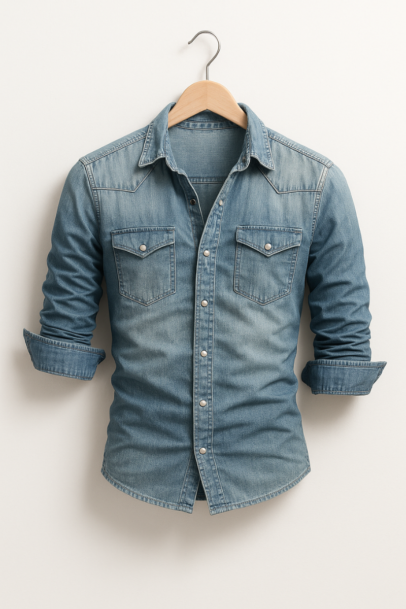 Hemd Herren blau tailliert mit praktischen Brusttaschen - 4 - Atelier-Zofia