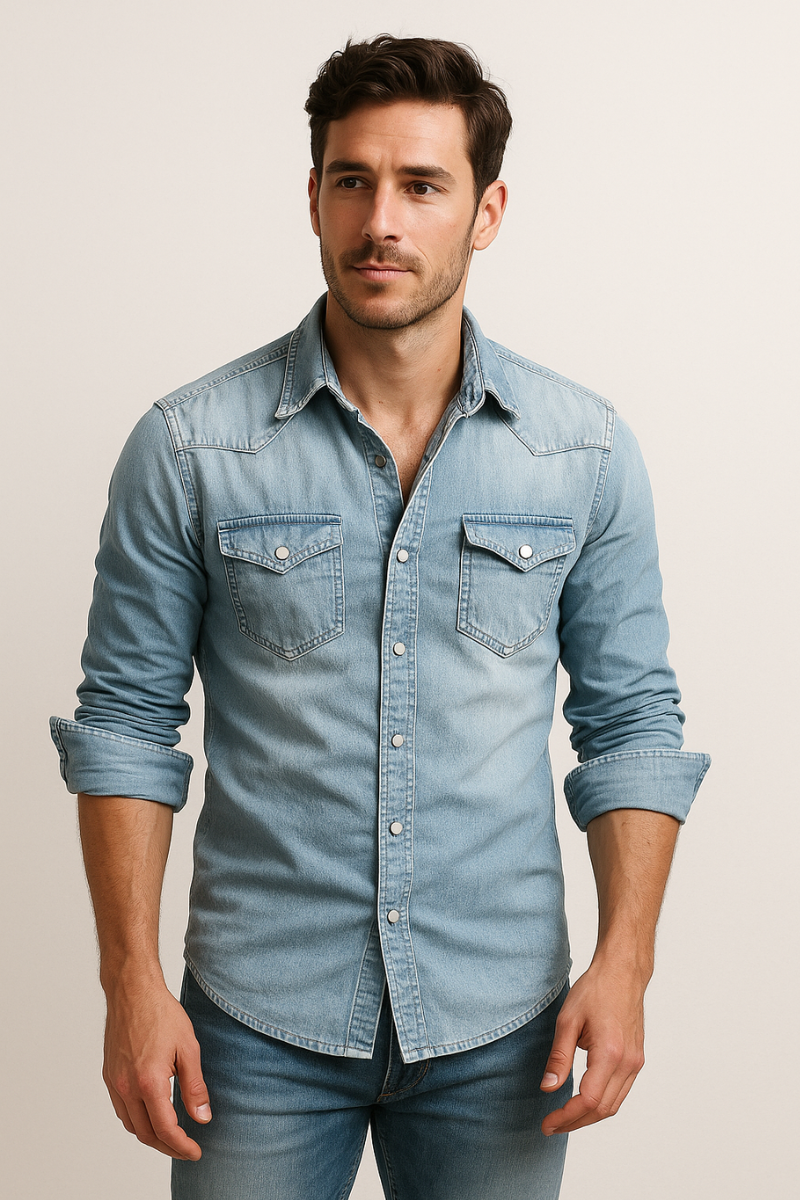 Hemd Herren blau tailliert mit praktischen Brusttaschen - 6 - Atelier-Zofia