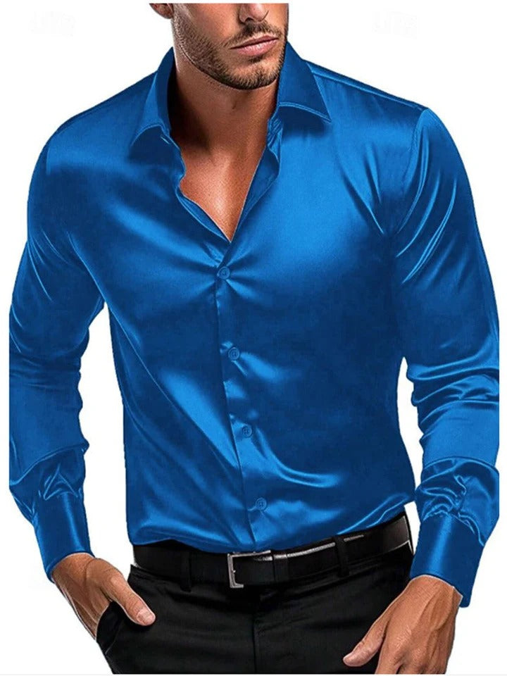 Herrenhemd blau klassisch mit durchgehender Knopfleiste - 3 - Atelier-Zofia