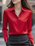 Bluse Damen rot figurbetont mit klassischem Kragen und langen Ärmeln - 1 - Atelier-Zofia
