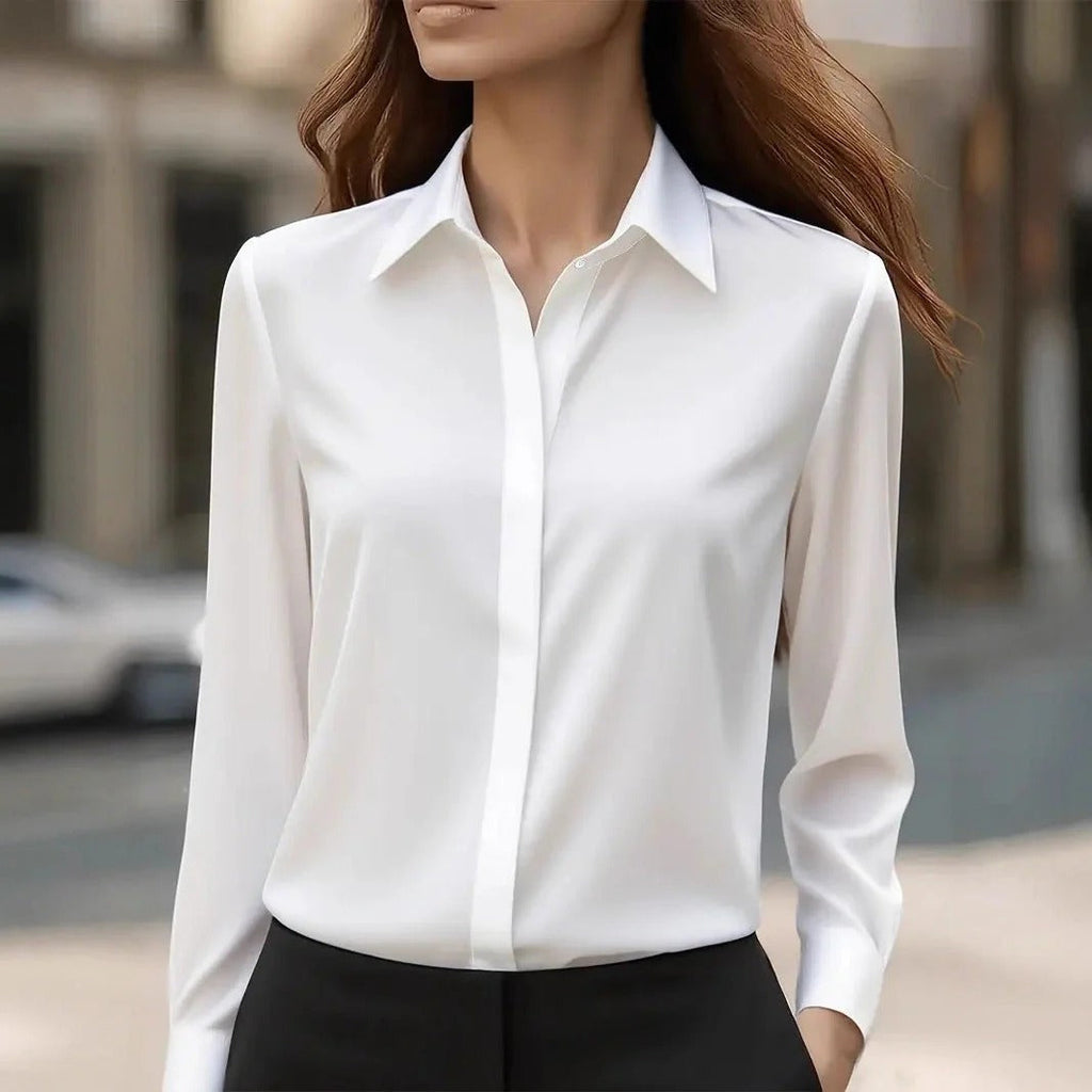 Bluse Damen rot figurbetont mit klassischem Kragen und langen Ärmeln - 3 - Atelier-Zofia