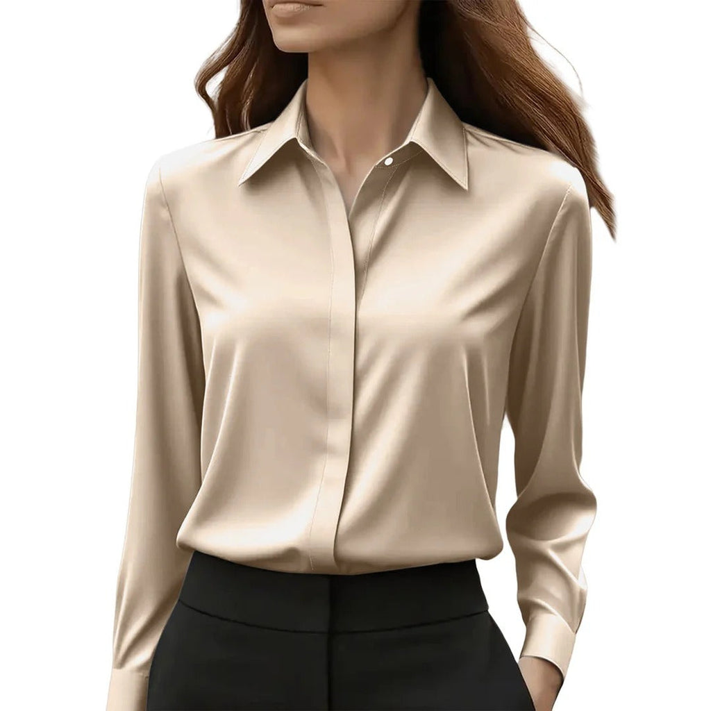 Bluse Damen rot figurbetont mit klassischem Kragen und langen Ärmeln - 5 - Atelier-Zofia