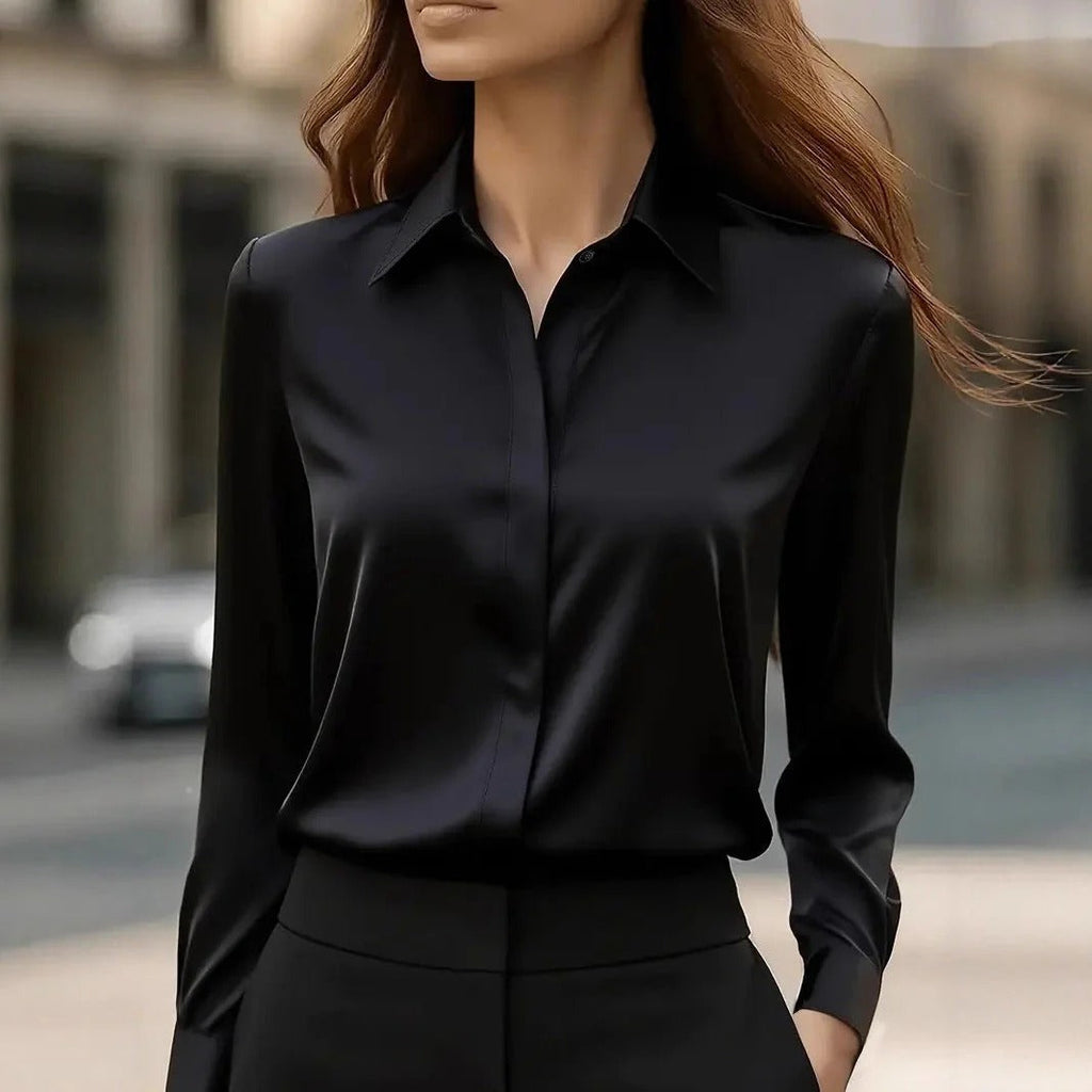 Bluse Damen rot figurbetont mit klassischem Kragen und langen Ärmeln - 6 - Atelier-Zofia