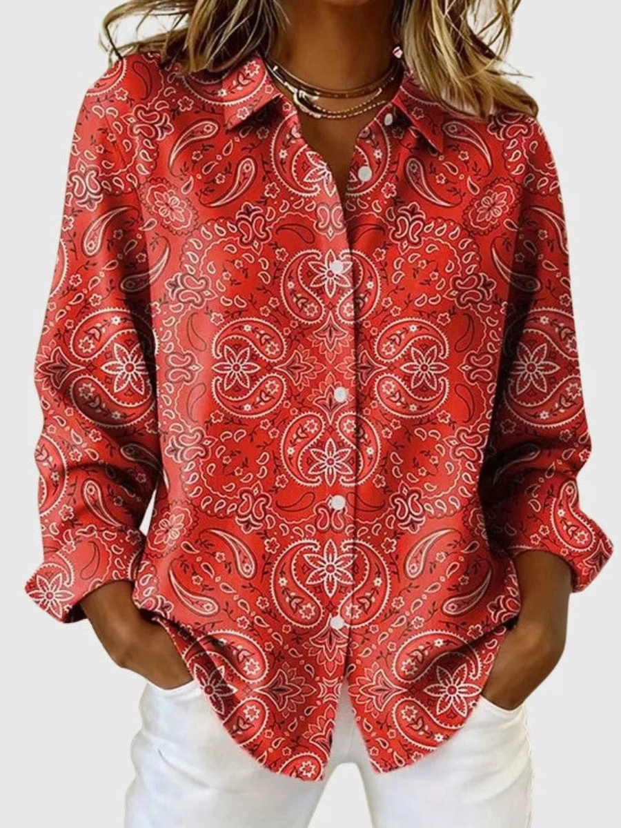 Bluse Damen grün tailliert mit Paisleymuster - 3 - Atelier-Zofia