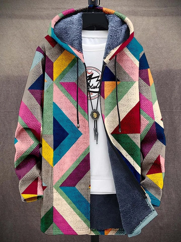 Jacke Damen bunt tailliert mit Kapuze und geometrischem Design - 1 - Atelier-Zofia