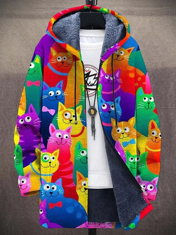 Hoodie Damen bunt mit Katzenmuster und praktischer Kapuze - 1 - Atelier-Zofia