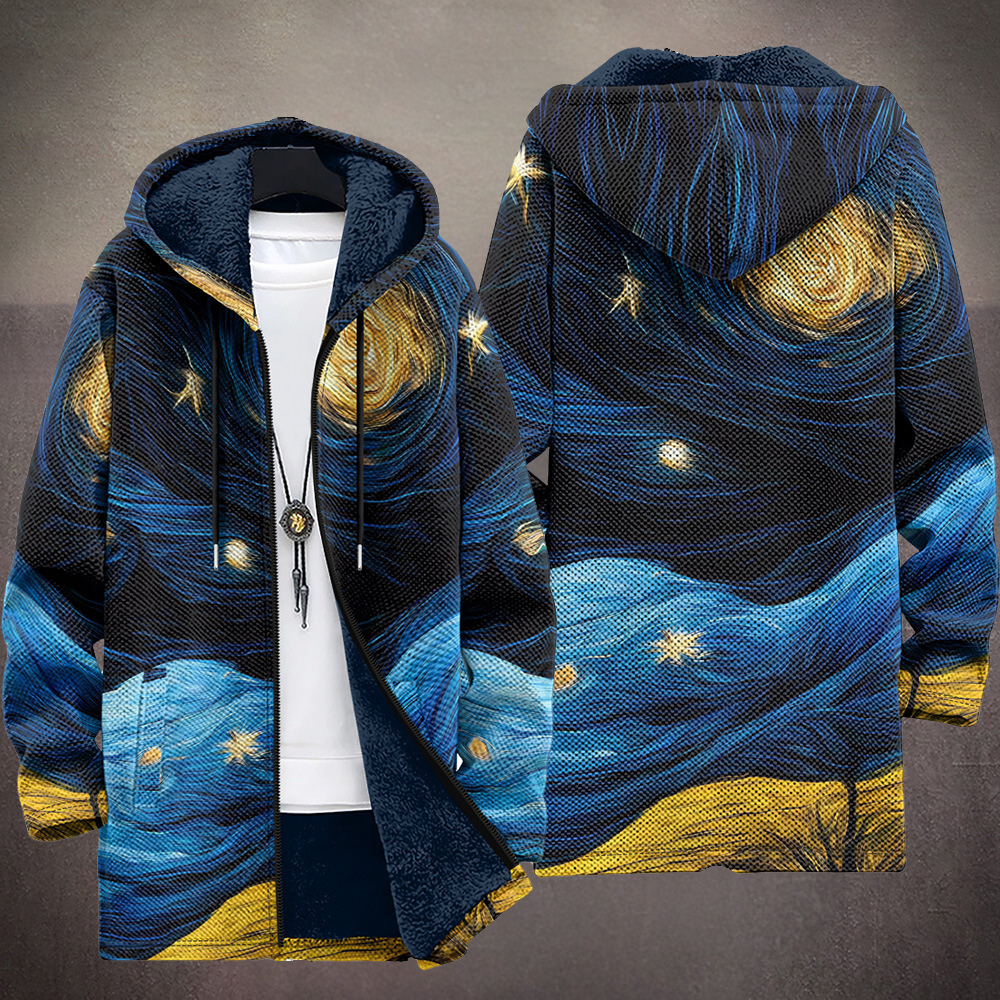 Jacke Herren blau mit künstlerischem Design und Kapuze - 2 - Atelier-Zofia