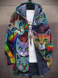 Hoodie Damen bunt figurbetont mit Katzenmotiven - 1 - Atelier-Zofia