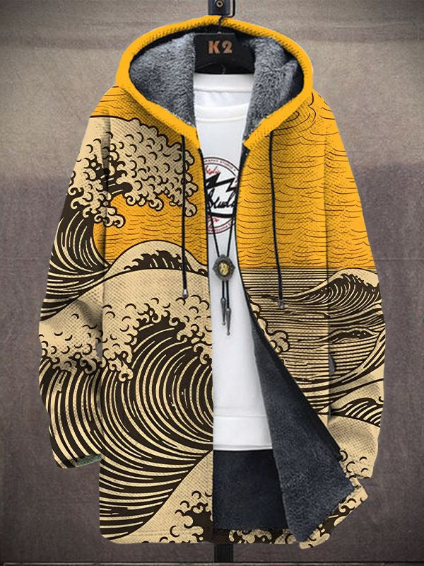 Hoodie Herren grau mit kreativem Wellenmuster und Kapuze - 1 - Atelier-Zofia