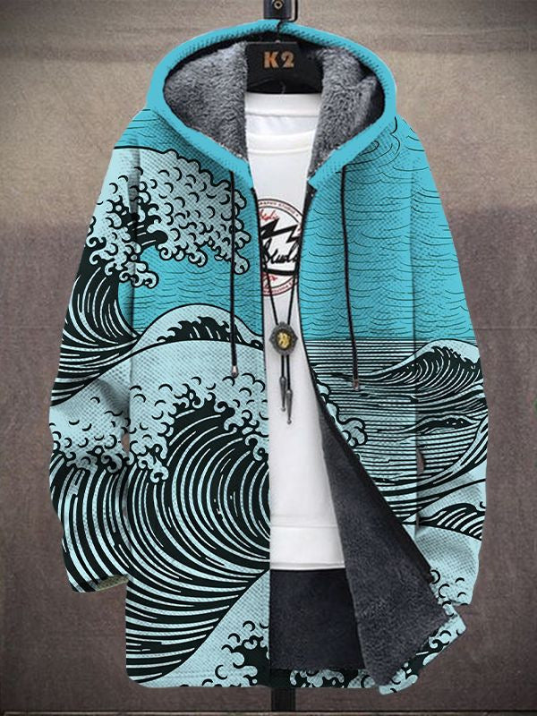 Hoodie Herren grau mit kreativem Wellenmuster und Kapuze - 2 - Atelier-Zofia