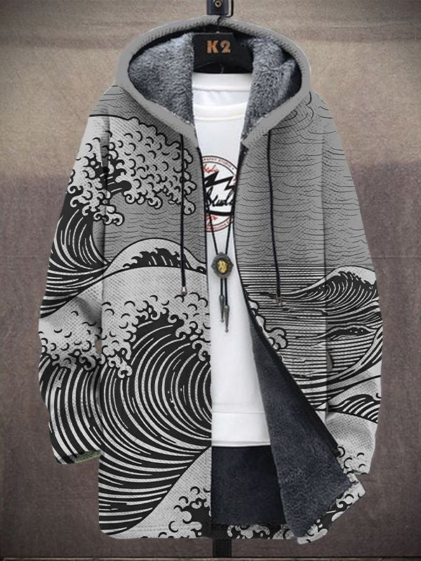 Hoodie Herren grau mit kreativem Wellenmuster und Kapuze - 3 - Atelier-Zofia