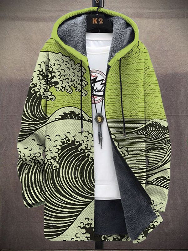 Hoodie Herren grau mit kreativem Wellenmuster und Kapuze - 4 - Atelier-Zofia