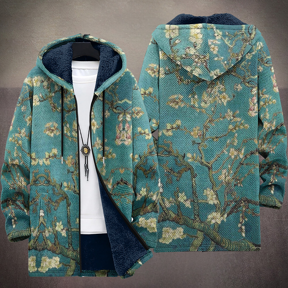 Jacke Herren blau mit Kapuze und floralem Muster - 2 - Atelier-Zofia