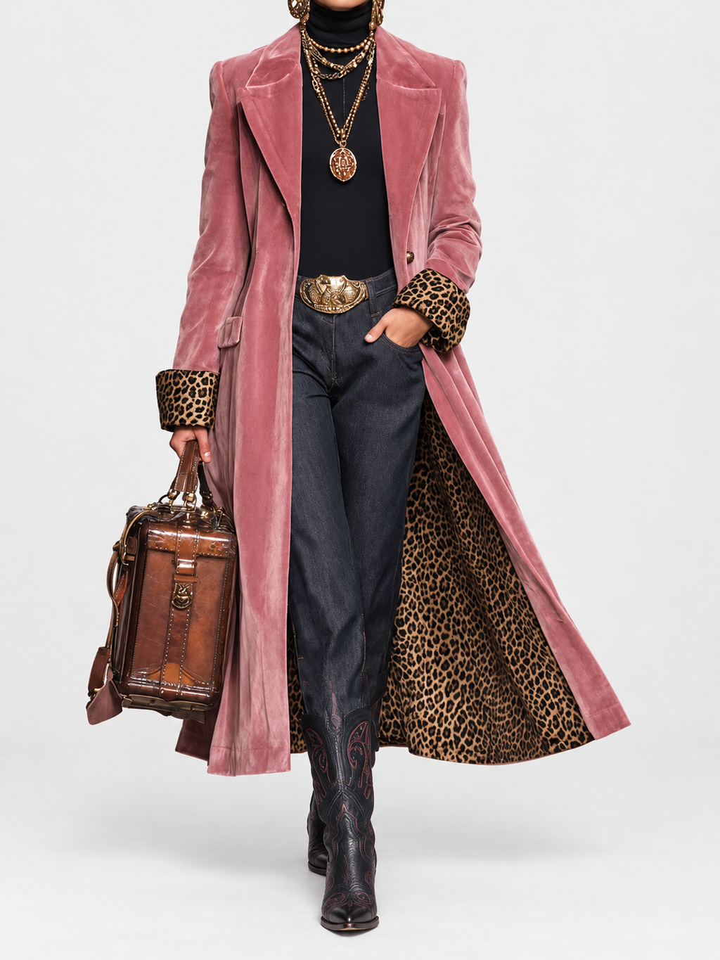 Mantel Damen rosa figurbetont mit Leo-Details - 1 - Atelier-Zofia
