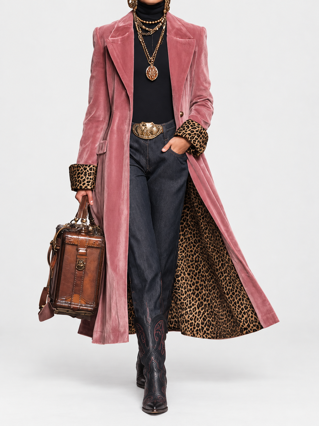 Mantel Damen rosa figurbetont mit Leo-Details - 1 - Atelier-Zofia