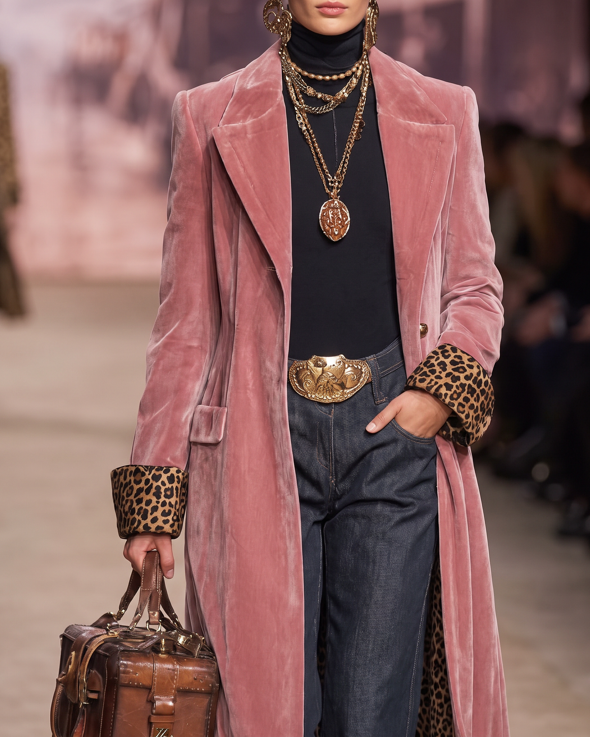 Mantel Damen rosa figurbetont mit Leo-Details - 4 - Atelier-Zofia