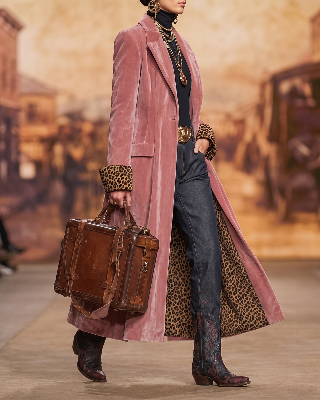 Mantel Damen rosa figurbetont mit Leo-Details - 5 - Atelier-Zofia