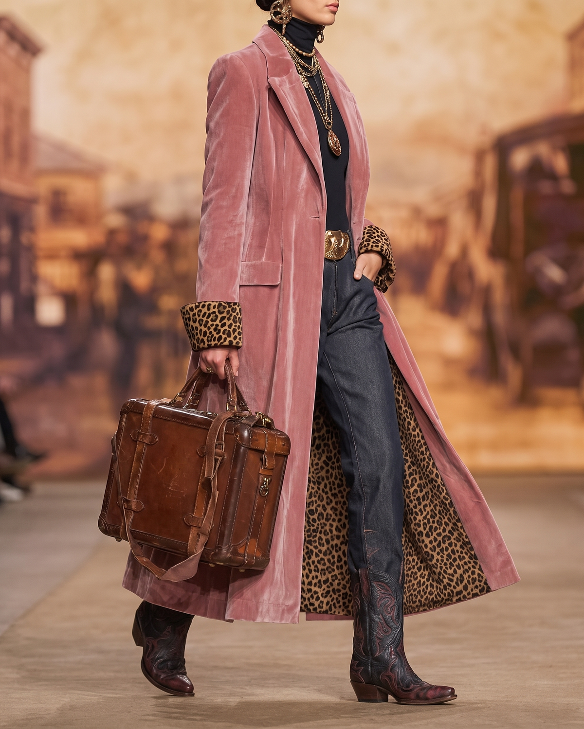 Mantel Damen rosa figurbetont mit Leo-Details - 5 - Atelier-Zofia