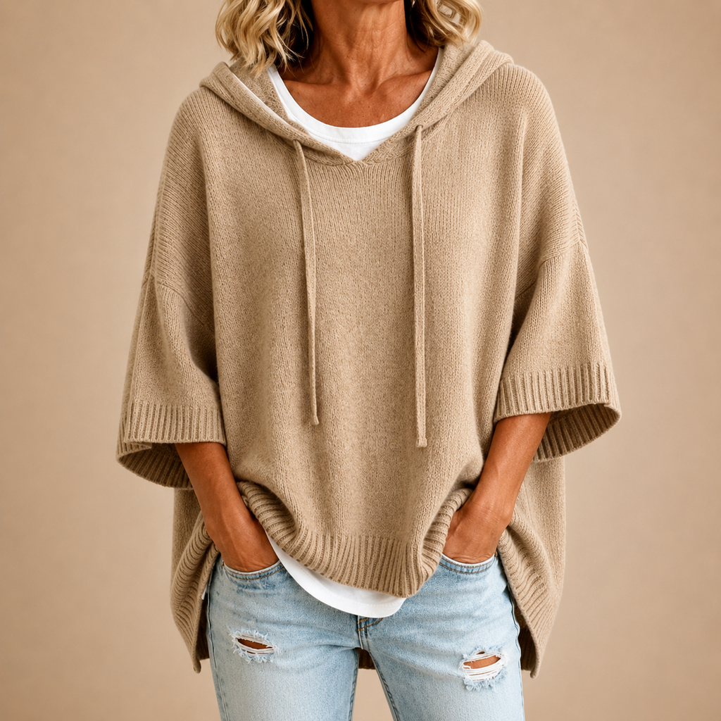 Pullover Damen blau oversized mit Kapuze - 3 - Atelier-Zofia