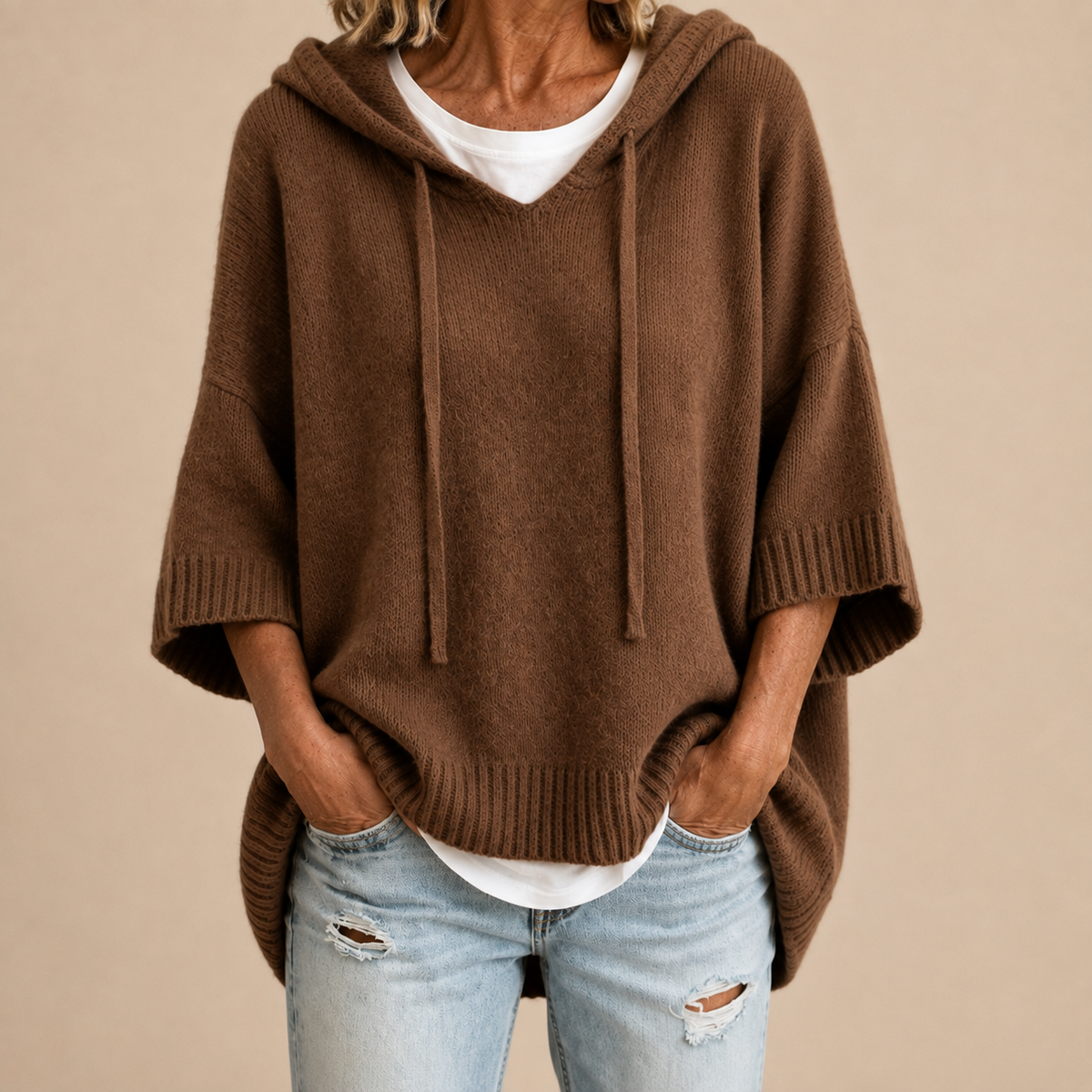 Pullover Damen blau oversized mit Kapuze - 7 - Atelier-Zofia