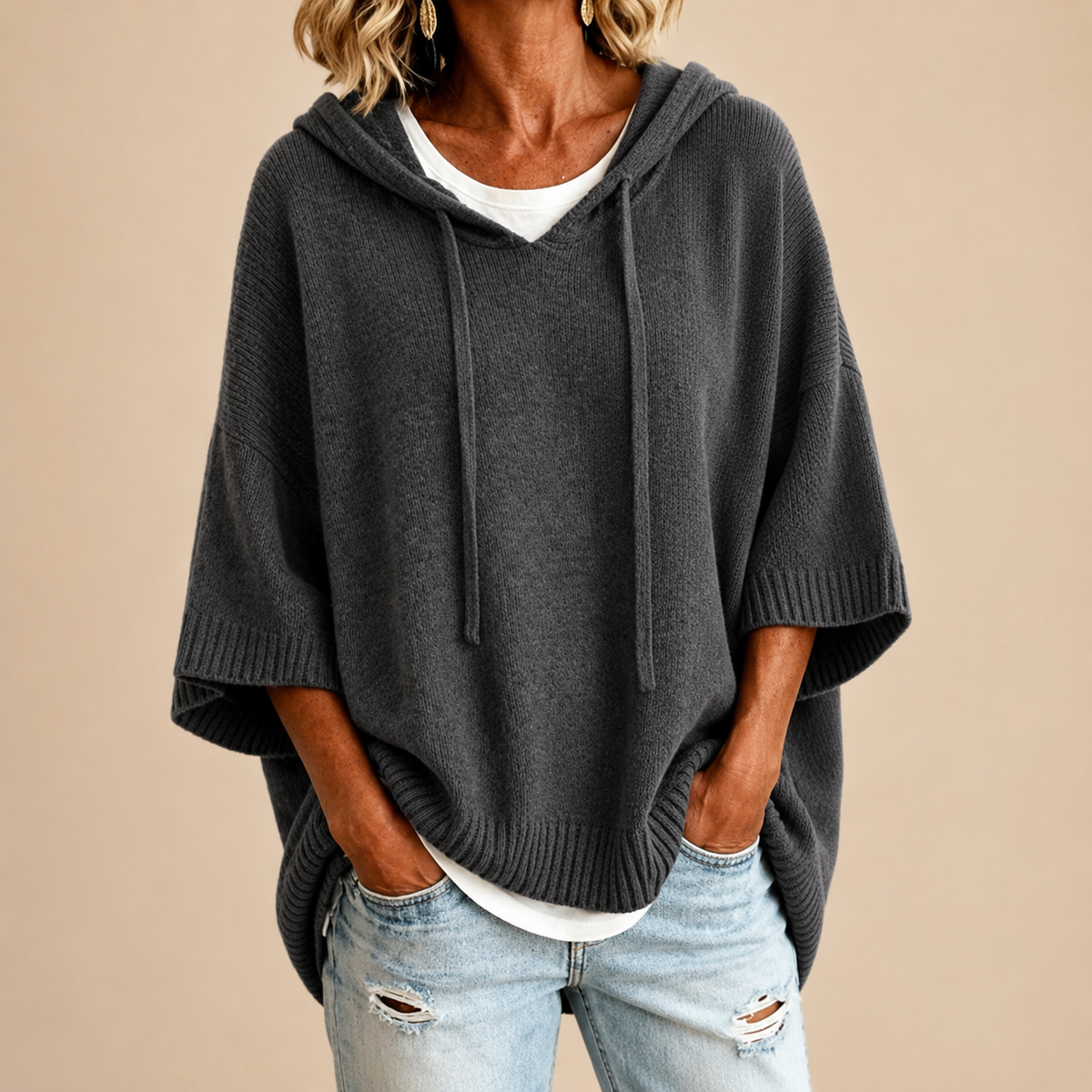 Pullover Damen blau oversized mit Kapuze - 8 - Atelier-Zofia