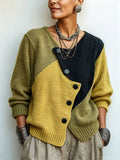 Pullover Damen grün-gelb tailliert mit Knopfverschluss - 1 - Atelier-Zofia