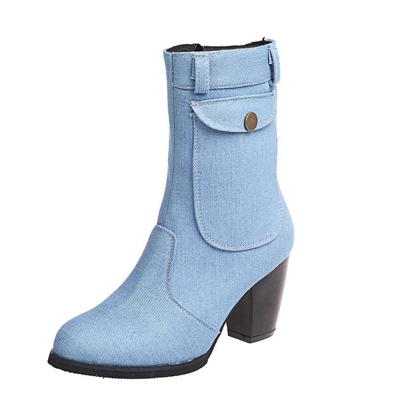 Modische Mid-Leg Stiefel für Damen mit trendigem Absatz - 2 - Atelier-Zofia