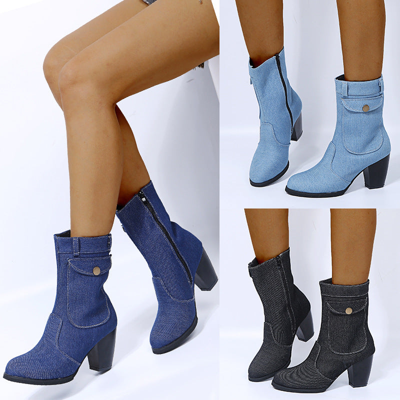 Modische Mid-Leg Stiefel für Damen mit trendigem Absatz - 3 - Atelier-Zofia