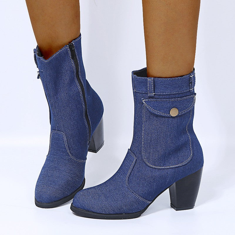Modische Mid-Leg Stiefel für Damen mit trendigem Absatz - 4 - Atelier-Zofia